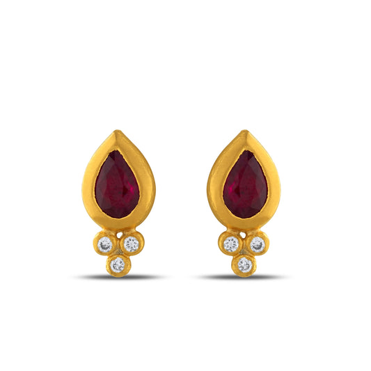 Drop Design Ruby And Diamond Earring