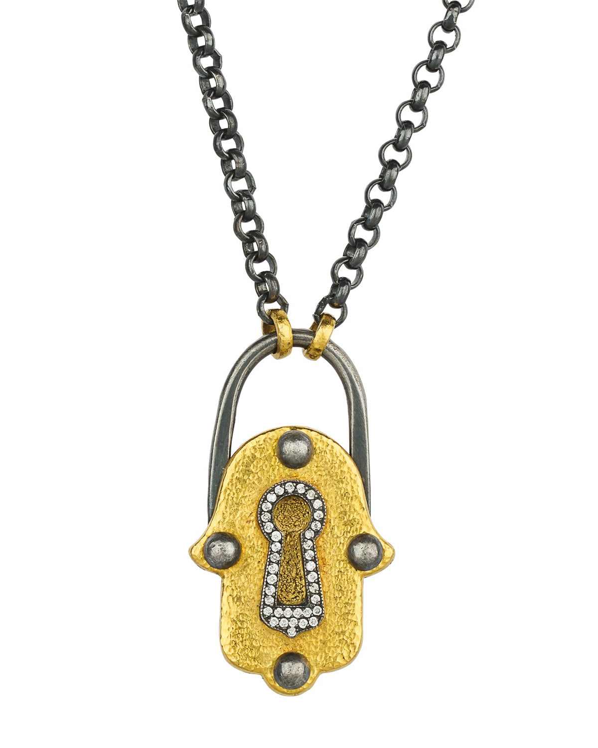 Hamsa Lock Necklace with Rolo Chain