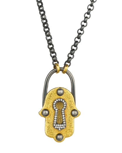 Hamsa Lock Necklace with Rolo Chain