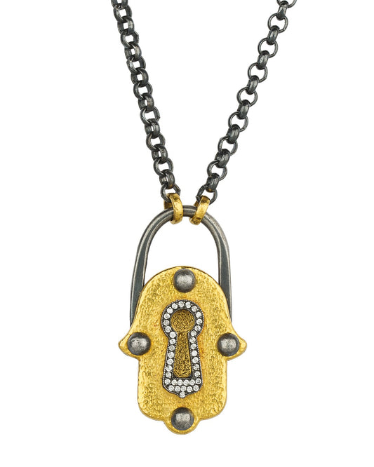 Hamsa Lock Necklace with Rolo Chain
