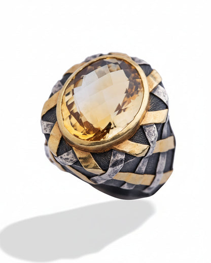 Two-Tone Woven Strips Citrine Ring