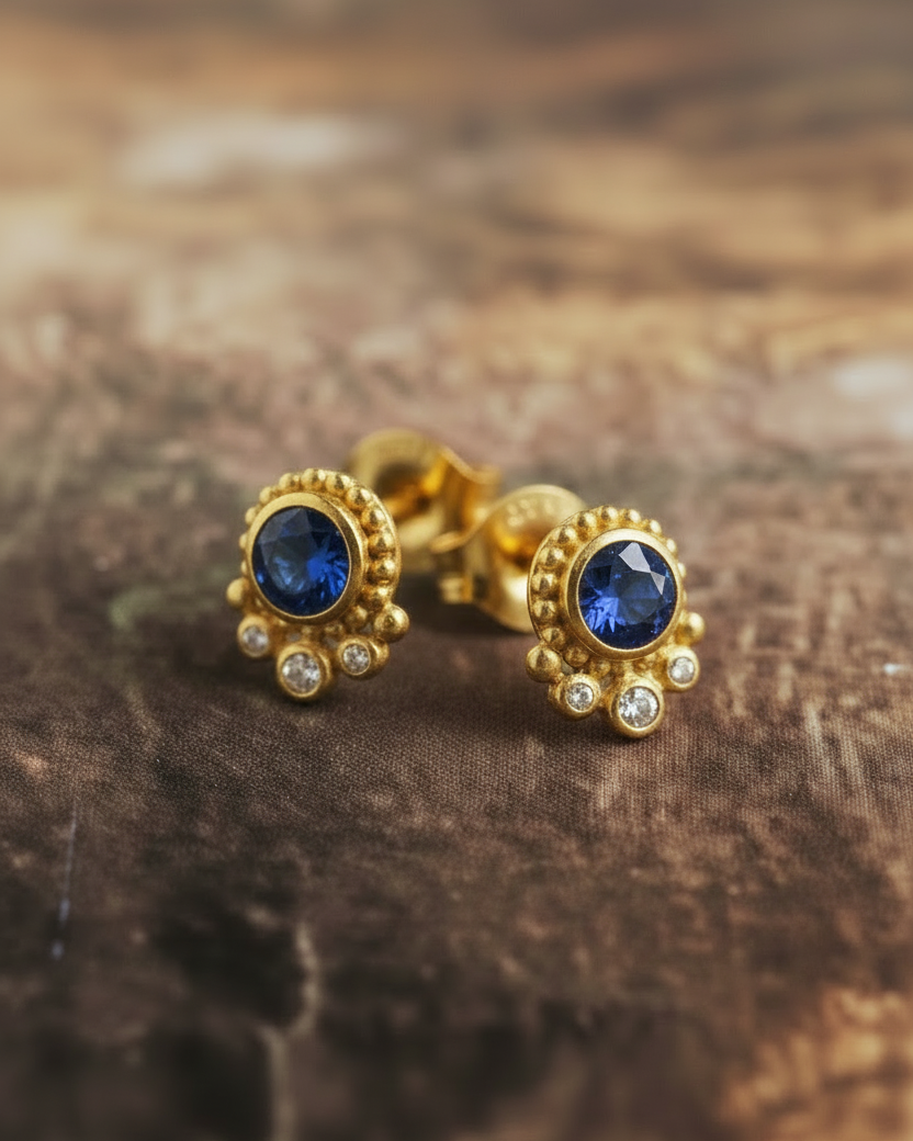 Bloom Stud Earrings with Diamond Accents - Gemstone or Diamond
