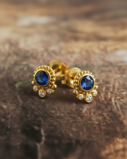 Bloom Stud Earrings with Diamond Accents - Gemstone or Diamond