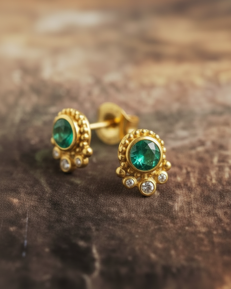 Bloom Stud Earrings with Diamond Accents - Gemstone or Diamond