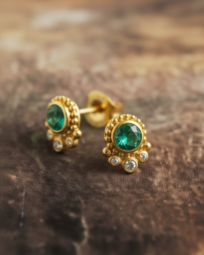 Bloom Stud Earrings with Diamond Accents - Gemstone or Diamond